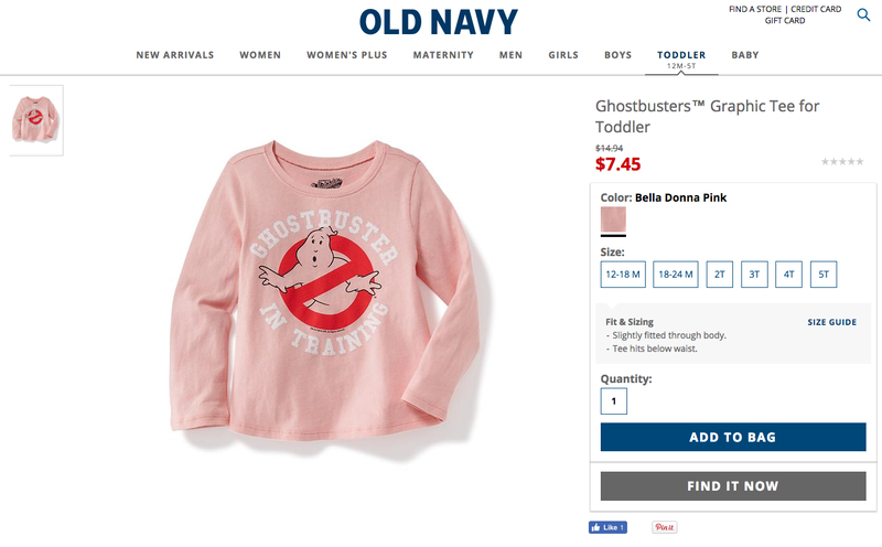 The shirt sold in Old Navy’s Toddler Girls section.